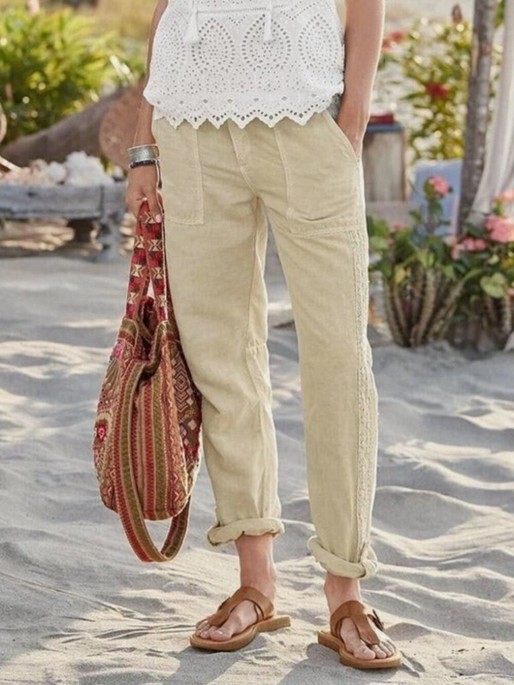 Sundance Originals Linen Organia Lace Pants Yellow/Mustard Seed Size